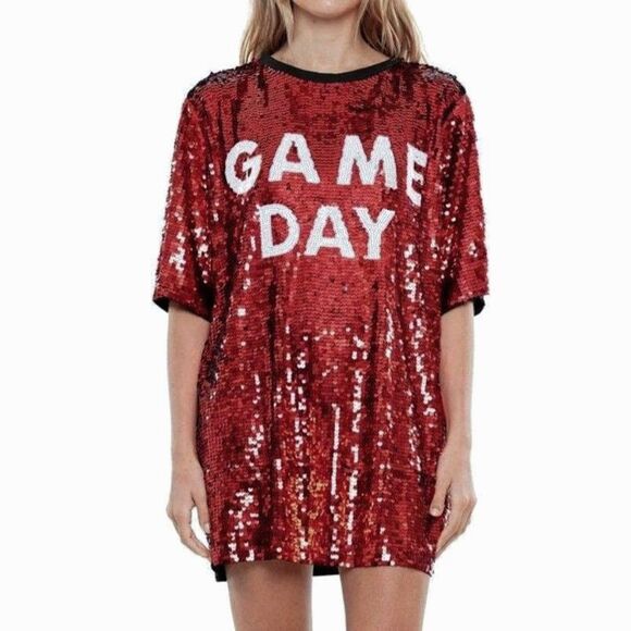Sequin Game Day Why Dress Red and White - Picture 1 of 12